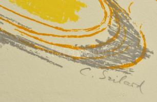 Szilárd Klára (1921-): Dombos táj. Színes szitanyomat, papír, jelzett, 31×42 cm