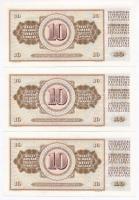Jugoszlávia 1968. 10D (3x) sorszámkövetők T:I
Yugoslavia 1968. 10 Dinara (3x) sequential serials C:...
