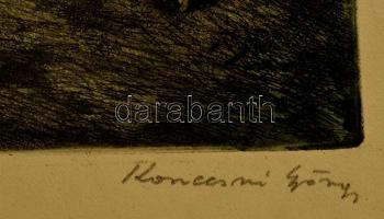 Konecsni György (1908-1970): Őszi erdő. Színezett rézkarc,karton, jelzett, 30×39 cm