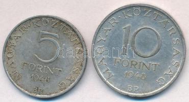 1948. 5Ft Ag "Petőfi" + 10Ft Ag "Széchenyi" T:2 ph