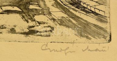 Csurgói Máté Lajos (1931-2001): Halászbástya. Rézkarc, papír, jelzett, 23×32 cm