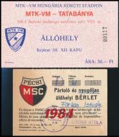 cca 1984 2 db futballjegy: MTK-VM - Tatabánya állójegy; Pécsi MSC nyugdíjas ülőhelybérlet