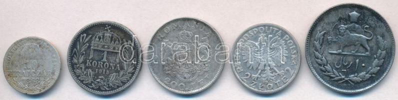1868KB 10kr Ag + 1915KB 1K Ag "Ferenc József" + Románia 1942. 200L Ag + Lengyelország 1932...