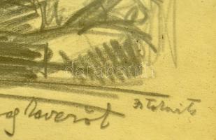 Istokovits jelzéssel: Jelenetek (vázlat). Ceruza, papír, üvegezett keretben, 14×22 cm