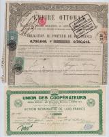 9db-os vegyes külföldi részvény tétel, benne francia, amerikai, belga, svájci, török, osztrák és ném...