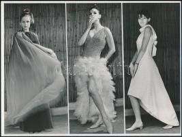 cca 1974 Divat bemutatók Budapesten, Párizsban, Münchenben, 3 db feliratozott vintage fénykép, 22x15 cm és 23x18 cm