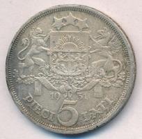 Lettország 1931. 5L Ag T:2- patina Latvia 1931. 5 Lati Ag C:VF patina 
Krause KM# 9