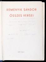 Reményik Sándor összes versei I-II. kötet. Bp., 1943, Révai, 608+598 p. Kiadói félvászon-kötés, fest...