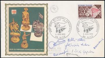 1974 A nizzai sakkolimpia magyar csapat tagjainak (Sax Gyula, stb.) aláírásai FDC-n