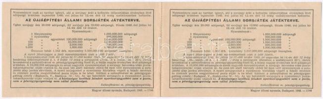 1946. "Fél-sorsjegy az Újjáépítési Állami Sorsjátékra" fél sorsjegy 100.000.000AP értékben...