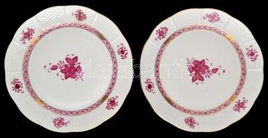 Herendi Apponyi mintás lapos tányér készlet (2 db), kézzel festett, jelzett, hibátlan, d:25,5 cm (2×)