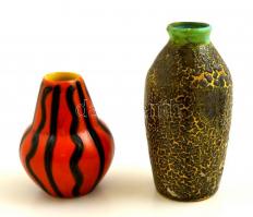 Retro kis vázák ( 2 db), kézzel festett mázas kerámia, jelzés nélkül, hibátlan, m:10-15 cm