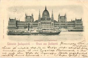 1897 (Vorläufer!) Budapest V. Országház, Parlament, gőzhajó (EK)