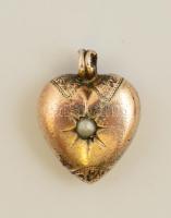 Arany(Au) 14K szív alakú függő, gyöngy díszítéssel, kopásnyomokkal, jelzett, 1,3x1 cm, bruttó: 1 g