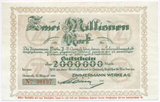 Németország / Weimari Köztársaság / Chemnitz 1923. 2.000.000M szükségpénz vízjeles papíron T:III Germany / Weimar Republic / Chemnitz 1923. 2.000.000M necessity note on watermarked paper C:F