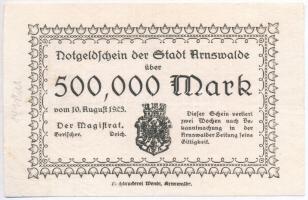 Németország / Weimari Köztársaság / Arnswalde 1923. 500.000M szükségpénz szárazpecséttel T:III Germany / Weimar Republic / Arnswalde 1923. 500.000M necessity note with embossed stamp C:F