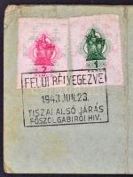 1943 Fegyvertartási engedély, Tiszaföldvár, Ledniczky András kunszentmártoni telekkönyvvezető részér...