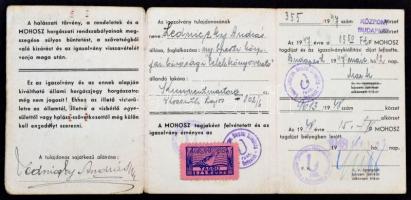 1947-1948 MOHOSZ (Magyar Országos Horgász-Szövetség), tagsági igazolványa, pecsétekkel, MOHOSZ tagdíj bélyeggel, kunszentmártoni lakos részre.