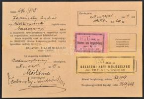 1948 Balatoni területhasználati horgászengedély, Badacsonytomaj, 1 db balatoni havi horgászbélyeggel, 1 db balatoni havi molóbélyeggel.