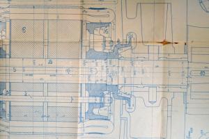 1909 Magyar Siemens-Schuckert Művek D54 jegyű motor fegyverzete és tengelye, tervrajz korabeli másol...