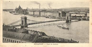 Budapest, látkép a Lánchíddal és az Országházzal, Parlament / Pont de chaines. minicard (14 cm x 7 cm) (EK)