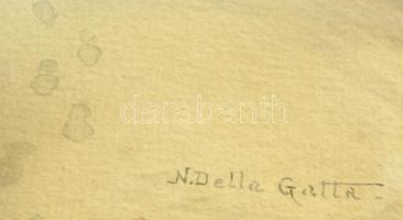 Anacleto (Nino) della Gatta (1868-1921): Szökevények, olaj, papír, üvegezett fa keretben, 27,5×41 cm