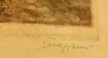 Elekfy Jenő (1895-1968): Ősszel, színezett rézkarc, papír, jelzett, 28×38 cm