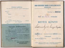 1917. "Aradi Kereskedők Takarék- és Hitelszövetkezete" betéti könyve, belső oldalon "...