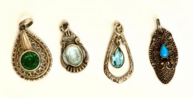Ezüst(Ag) függők, 4 db szintetikus és ásvány kövekkel, jelzettek, br: 5,8 g