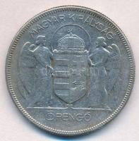 1930. 5P Ag "Horthy jobbra" T:3 patina 
Adamo P8