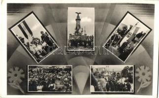 Mádéfalva, Siculeni; bevonulás, Országzászló, A madéfalvi veszedelem emlékoszlopa. Sass Béla felvétele / entry of the Hungarian troops, Hungarian flag, monument of the Székely massacre, Siculicidium (fa)