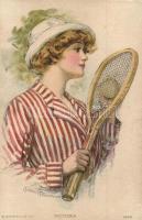 Victoria / Tennis playing lady. R.C. Co. 1443. s: Clarence F. Underwood