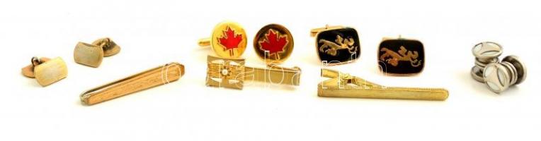 5 pár madzsettagomb + 3 db nyakkendőtű, főként arany színekben