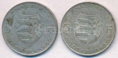 1947. 5Ft Ag "Kossuth" (2x) T:2-,3 patina