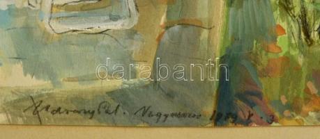 Udvary Pál (1900-1987): Nagymaros. Vegyes technika, papír, jelzett, 45×30 cm