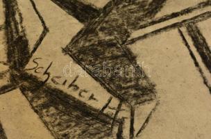 Scheiber jelzéssel: Gondolkodó. Szén, papír, 32×28 cm