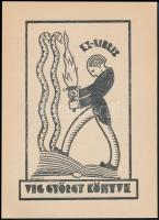 Dinnyés Ferenc (1886-1958): Art deco ex libris, Víg György. Fametszet, papír, jelzett a dúcon, 10x8 cm