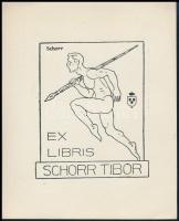 Schorr Tibor (?-?): Atléta ex libris. Klisé, papír, jelzett a klisén, 9×8 cm