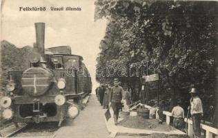 Félixfürdő, Baile Felix; Vasútállomás, gőzmozdony, vasutassal / railway station, locomotive, railwayman (EK)