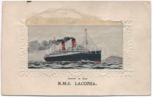 RMS Laconia. Woven in silk. silk card (cut)