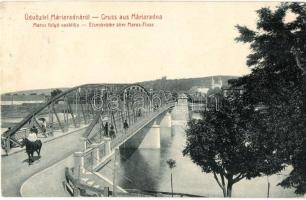 Máriaradna, Radna; Maros folyó vashídja, Csauscher József kiadása / Eisenbrücke über Maros-Fluss / iron bridge, river (EK)