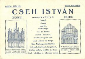 Eger, Cseh István orgonaépítő reklámlapja / Hungarian organ builder advertisement card (EK)