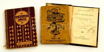 3 db könyv - Kisfaludy Károly víg elbeszélései. Bp., Lampel Róbert + Thury Lajos: A halál játékai. Bp., 1929, Magyarság Kiadása + Zászlónk diáknaptára. Kötetenként változó állapotban.