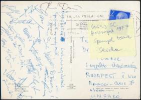 1977 Vasas SC tagjainak (Mészáros, stb.) aláírásai Sevillából küldött levelezőlapon