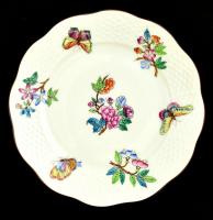 Herendi Viktória mintás porcelán süteményes tál, kézzel festett, jelzett(1943), hibátlan, d: 19 cm