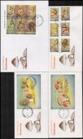 Gombák sor + kisív + blokksor + 4 db FDC Mushroom set + mini sheet + blockset + 4 FDC