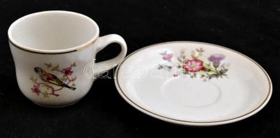 Hollóházi madár mintás mokkás csésze készlet, matricás, jelzett, hibátlan, eredeti dobozában, piszko...