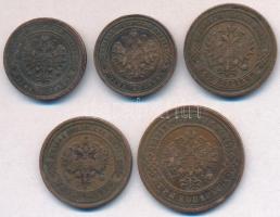 Orosz Birodalom 1896. 1k Cu + 1901. 1k Cu + 1876. 2k Cu + 1911. 2k Cu + 1900. 3k Cu "II. Miklós...