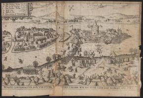 cca 1602-1620 Tokaj 1565. évi ostroma, rézmetszet, papír, Hieronymus Ortelius Chronologia oder historische Beschreibung című munkájából, körülvágva, ragasztott, 17,5×25 cm