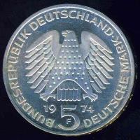 NSZK 1974. 5M Ag "25 éves az Alkotmány" T:1/2